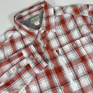 LL Bean Men's XL Red Plaid Tropicwear Vented Fishing Long Sleeve Button Up Shirt